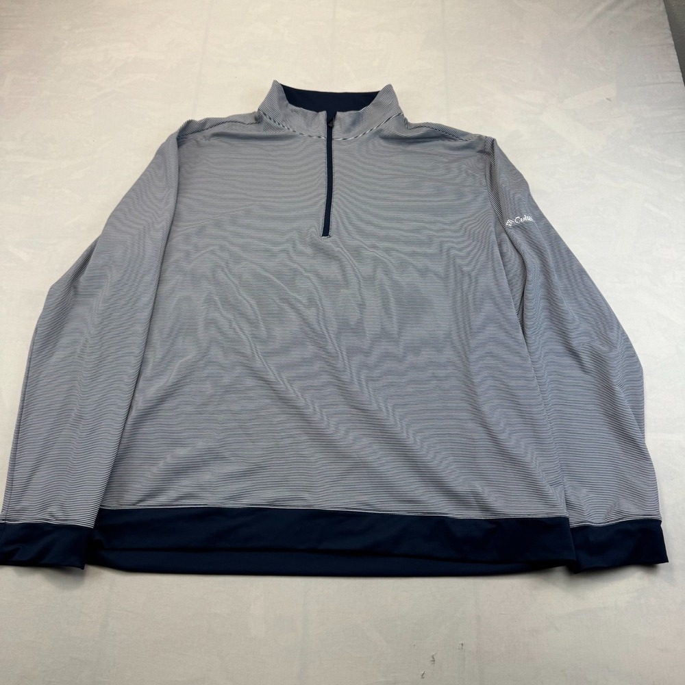 Columbia Golf 1/4 Zip Pullover Mens XL Blue White Pinstripe Long Sleeve Stretch